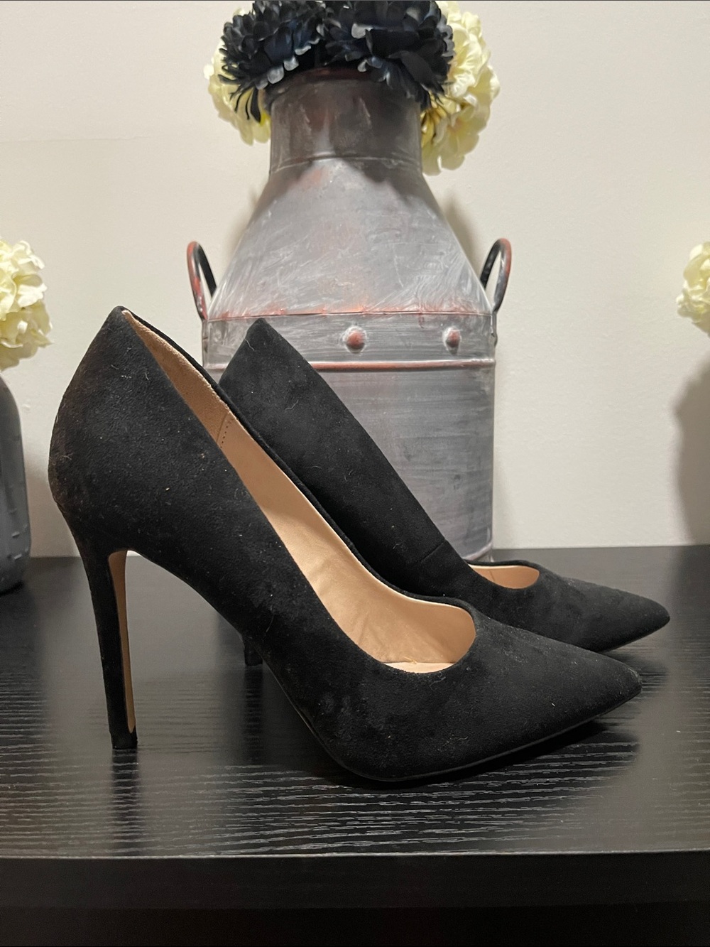 Classic Black Faux Suede Pumps